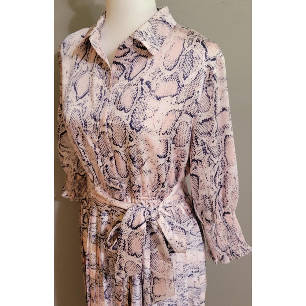 Garcia Pink & Navy Snake-Print Midi Button-Down Dress - Picture 6 of 9